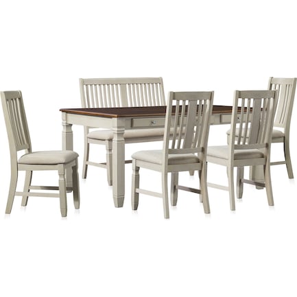 Glendale Dining Table, 4 Chairs and Bench - White