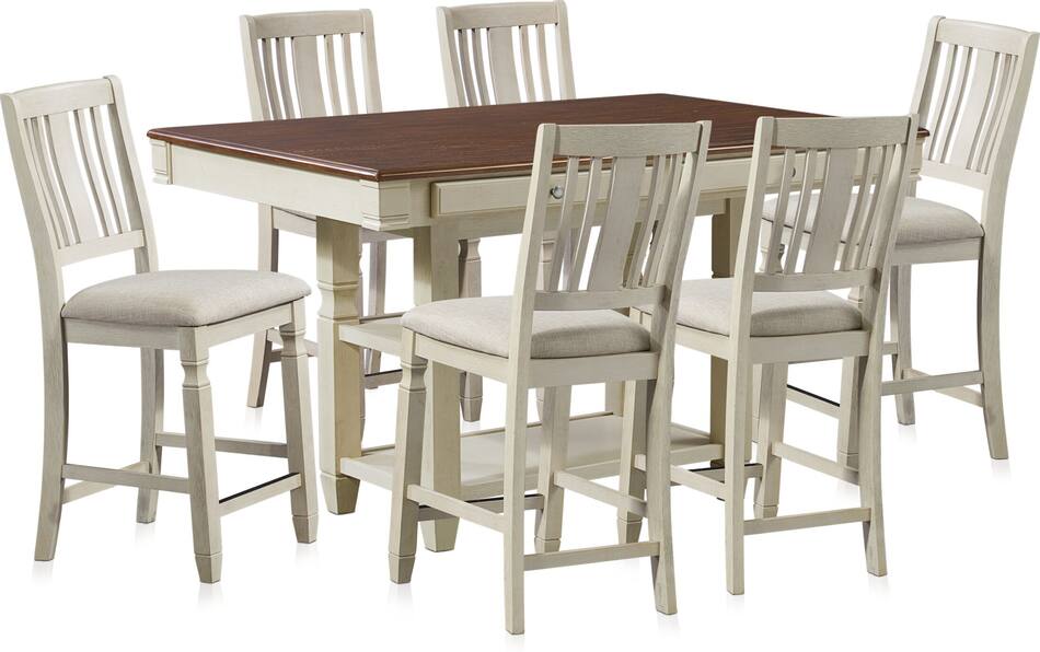 Glendale Kitchen Island and 6 Stools White American Signature Furniture