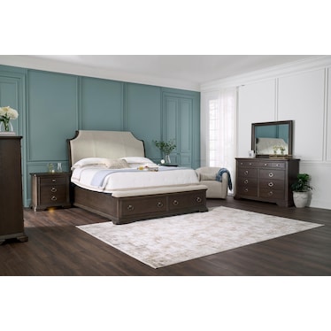 Grace 6-Piece Storage Bedroom Set with Dresser, Mirror & Nightstand with USB Charging
