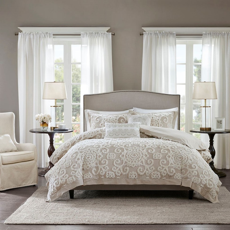 grace light brown full queen bedding set   