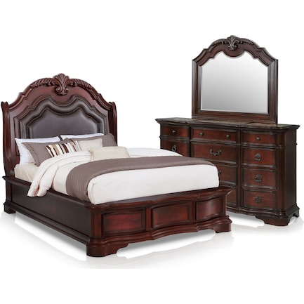 Gramercy Park 5-Piece Queen Bedroom Set with Dresser and Mirror - Mahogany