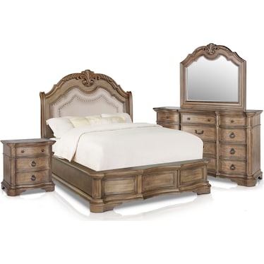 Gramercy Park 6-Piece King Bedroom Set with Nightstand, Dresser and Mirror - Sandstone