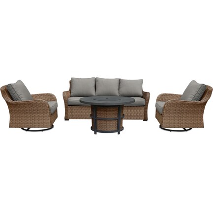 Grand Haven Outdoor Sofa, 2 Swivel Chairs and Fire Table