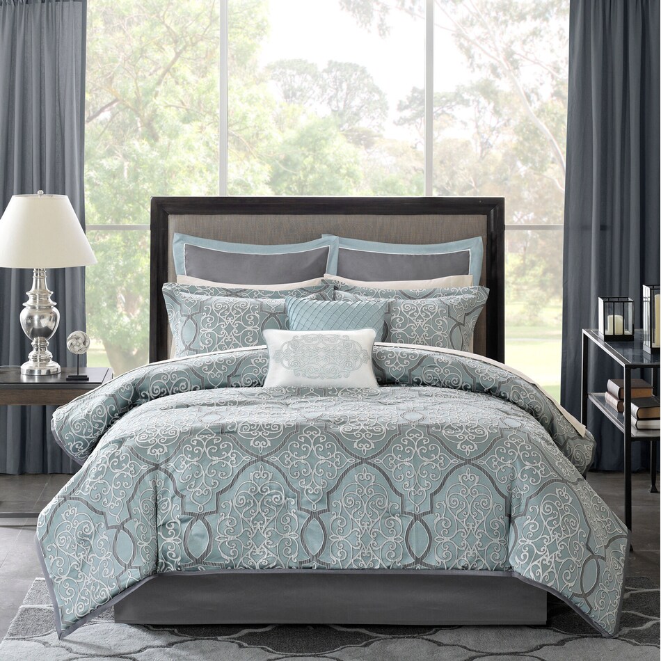 granville blue king bedding set   