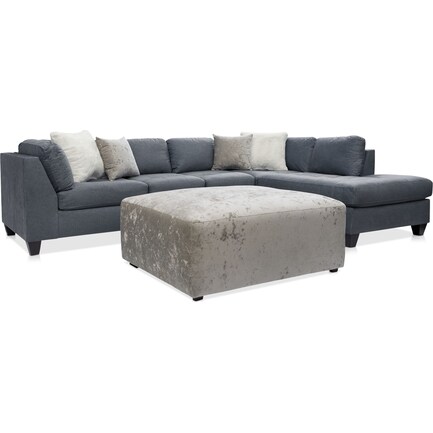 Josie 2-Piece Sectional with Right-Facing Chaise and Ottoman - Charcoal