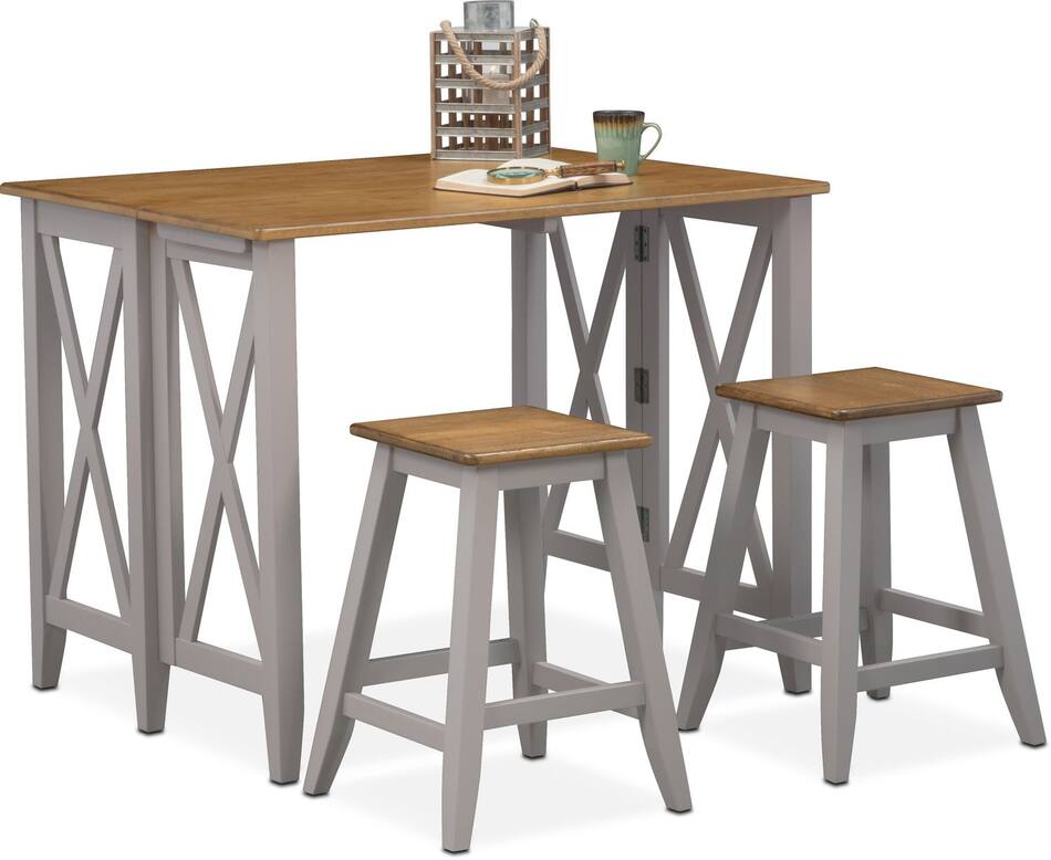 Nantucket Breakfast Bar and 2 CounterHeight Stools Oak and Gray