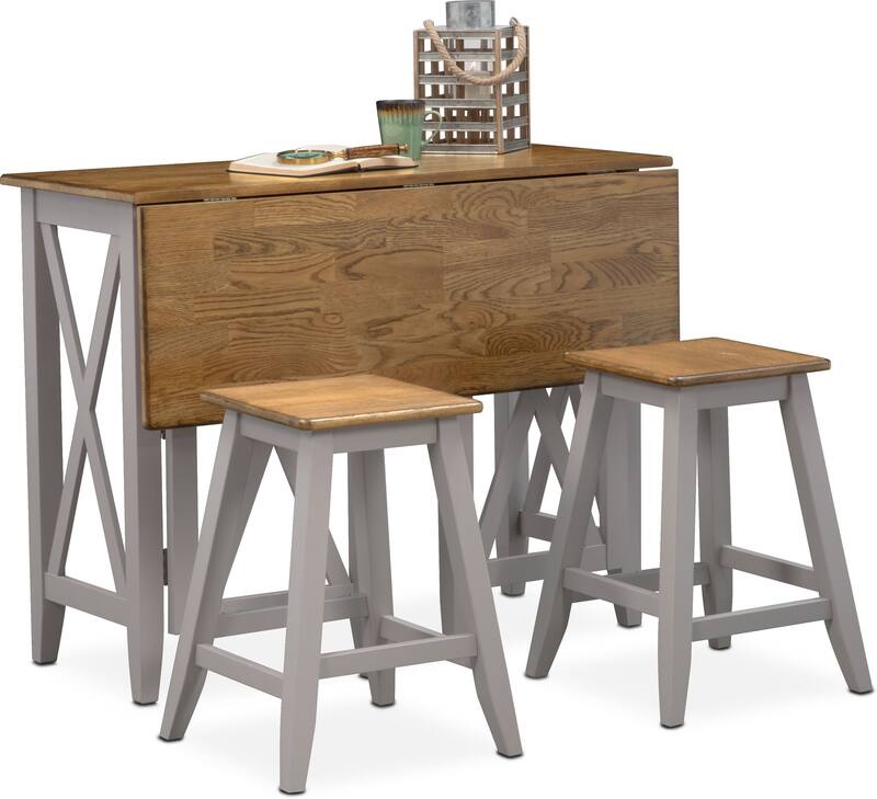 Nantucket Breakfast Bar and 2 CounterHeight Stools Oak and Gray