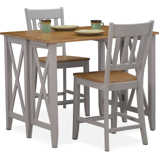 Dining Room Furniture - Nantucket Breakfast Bar and 2 Counter-Height Slat-Back Chairs