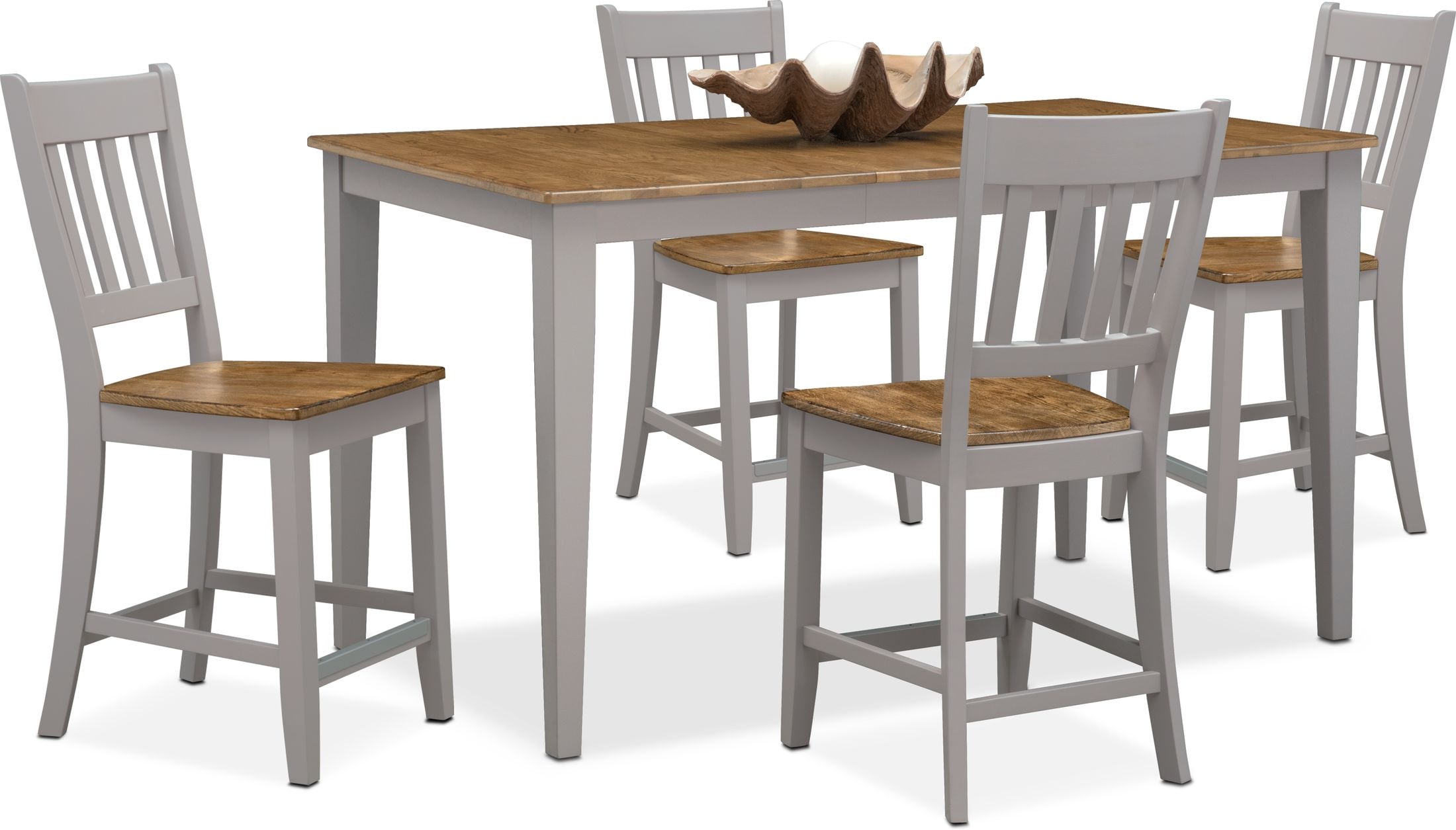 Nantucket CounterHeight Dining Table and 4 SlatBack Dining Chairs