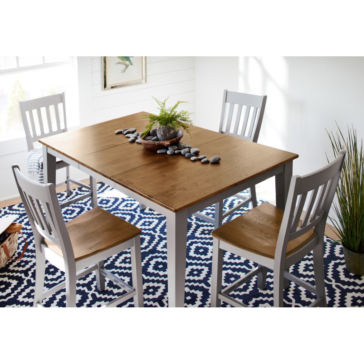 Nantucket CounterHeight Dining Table and 4 SlatBack Dining Chairs