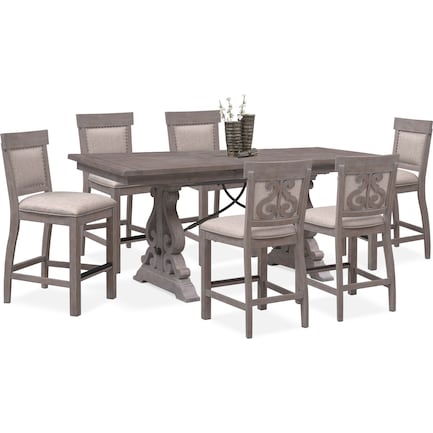 Charthouse Counter-Height Dining Table and 6 Upholstered Stools - Gray