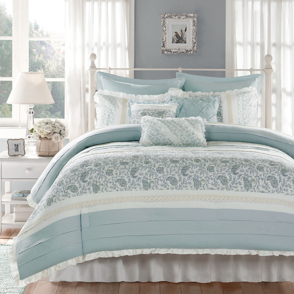 hali blue full queen bedding set   