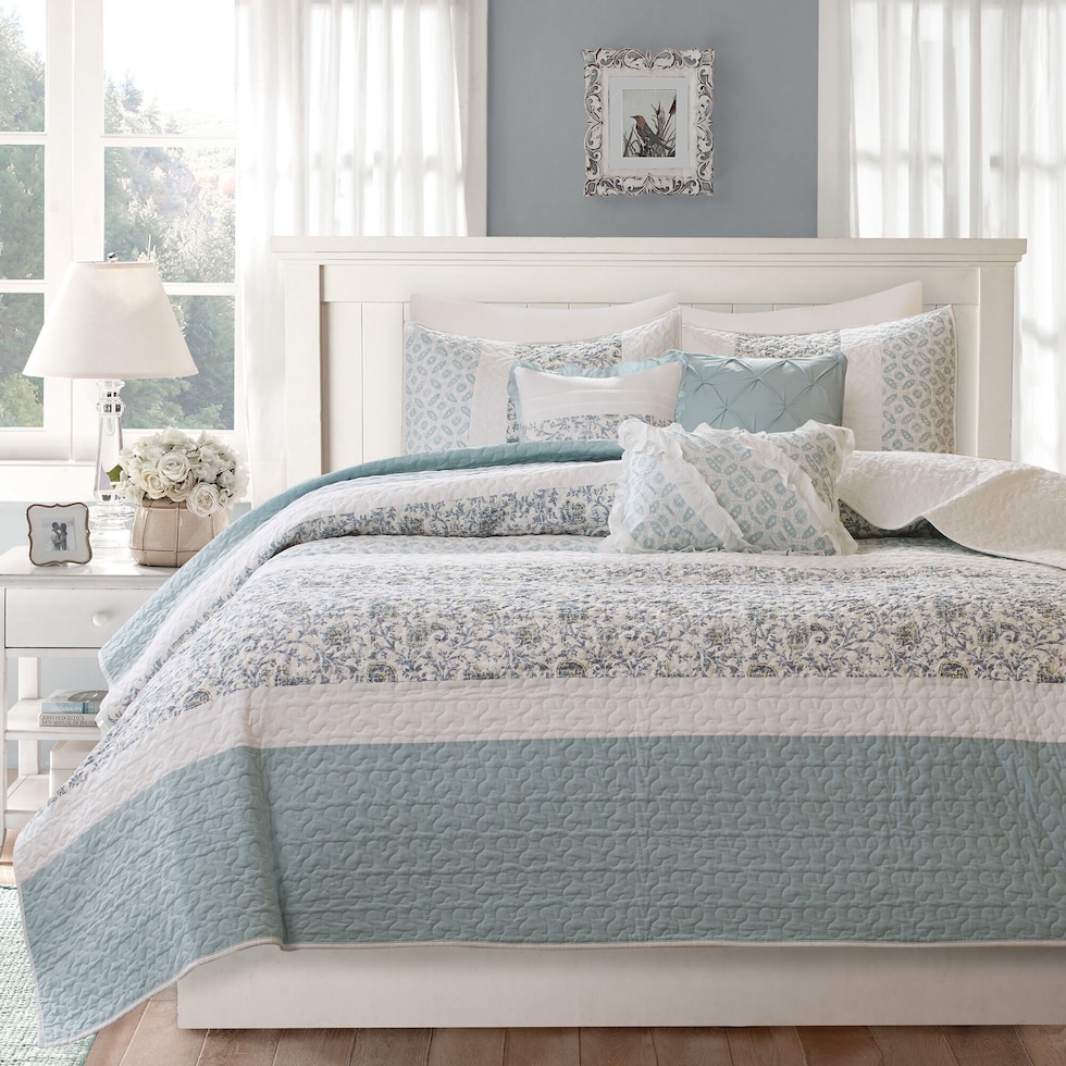 hali blue full queen bedding set   