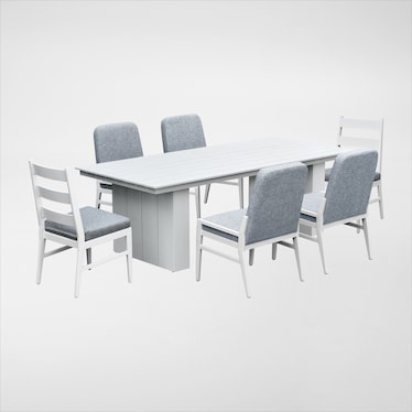 Halifax Outdoor Dining Table, 4 Upholstered and 2 Panel Chairs