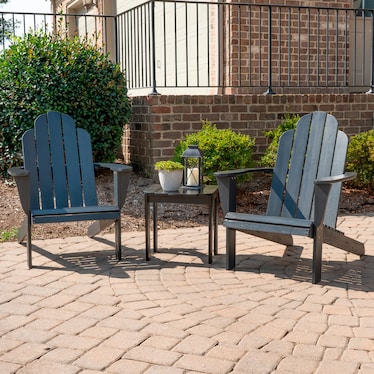 Hampton Beach Outdoor End Table and 2 Adirondack Chairs