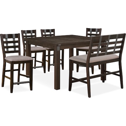 Hampton Counter-Height Extendable Dining Table, 4 Stools and Bench - Cocoa