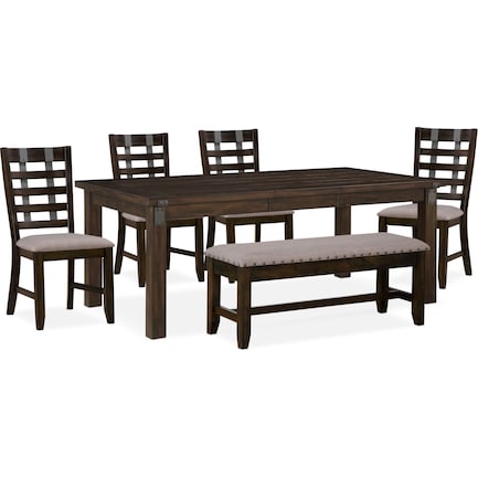 Hampton Dining Table, 4 Dining Chairs and Storage Bench - Cocoa