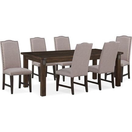 Hampton Dining Table and 6 Upholstered Dining Chairs - Cocoa