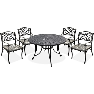 Hana Outdoor 46" Dining Table and 4 Arm Chairs