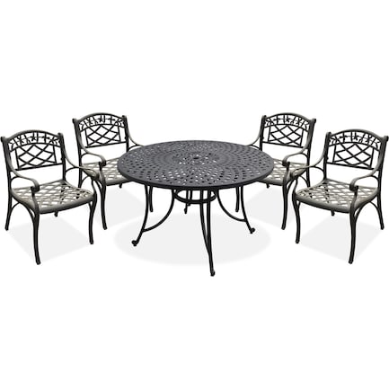 Hana Outdoor 46" Dining Table and 4 Arm Chairs