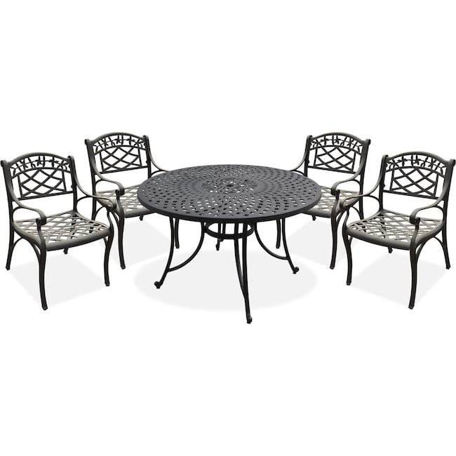 Outdoor Furniture - Hana Outdoor 46" Dining Table and 4 Arm Chairs