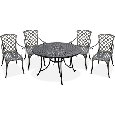 Hana Outdoor 46" Dining Table and 4 High-Back Arm Chairs