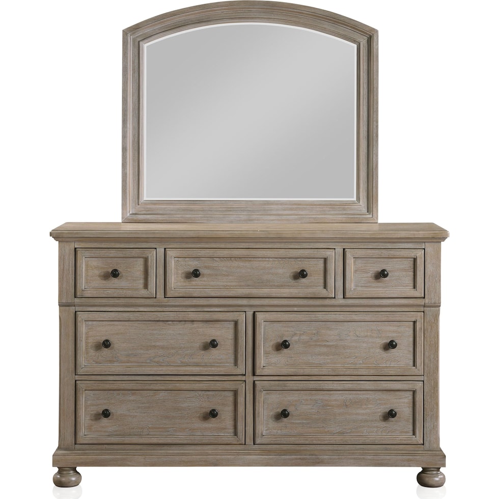 hanover bedroom light brown dresser and mirror   