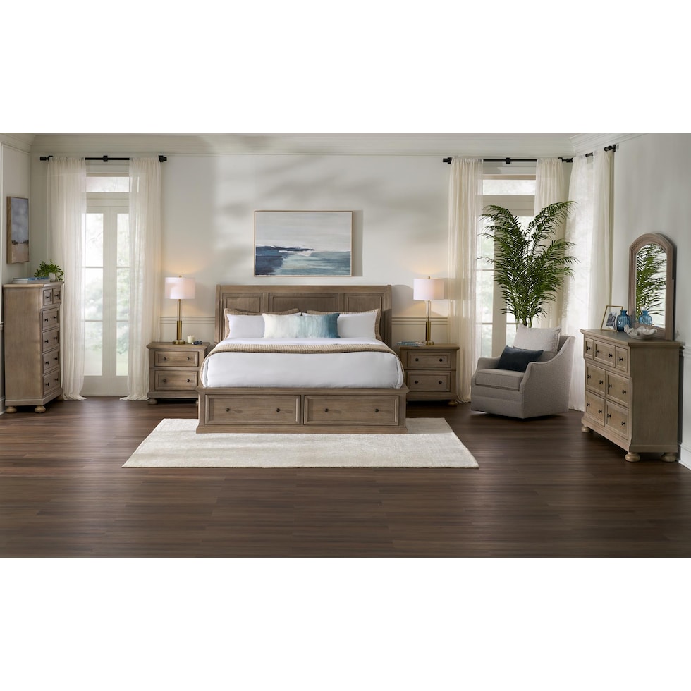 hanover bedroom light brown queen bed   