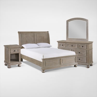 Hanover 6-Piece Youth Sleigh Bedroom Set with Dresser, Mirror and Nightstand with USB Charging