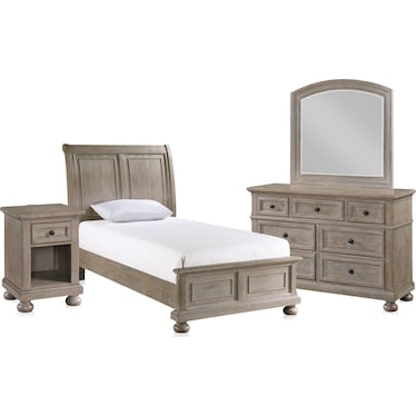 Hanover 6-Piece Youth Sleigh Bedroom Set with Dresser, Mirror and Charging Nightstand
