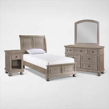 Hanover 6-Piece Youth Sleigh Bedroom Set with Dresser, Mirror and Nightstand with USB Charging