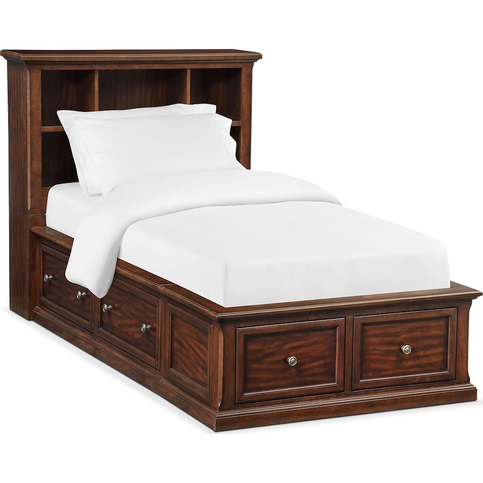 hanover youth cherry bookcase dark brown  pc full bedroom   