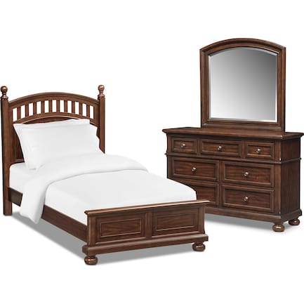 Hanover Youth 5-Piece Twin Poster Bedroom Set with Dresser and Mirror - Cherry