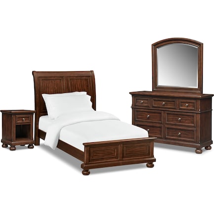 Hanover Youth 6-Piece Full Sleigh Bedroom Set with Nightstand, Dresser and Mirror - Cherry