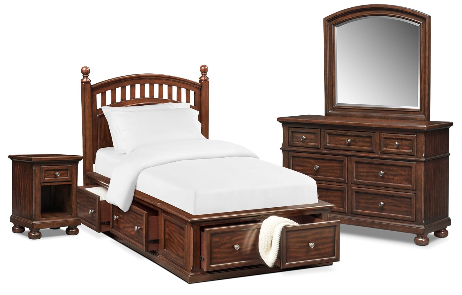 Hanover Youth 6 Piece Poster Storage Bedroom Set With Nightstand Dresser And Mirror American Signature Furniture