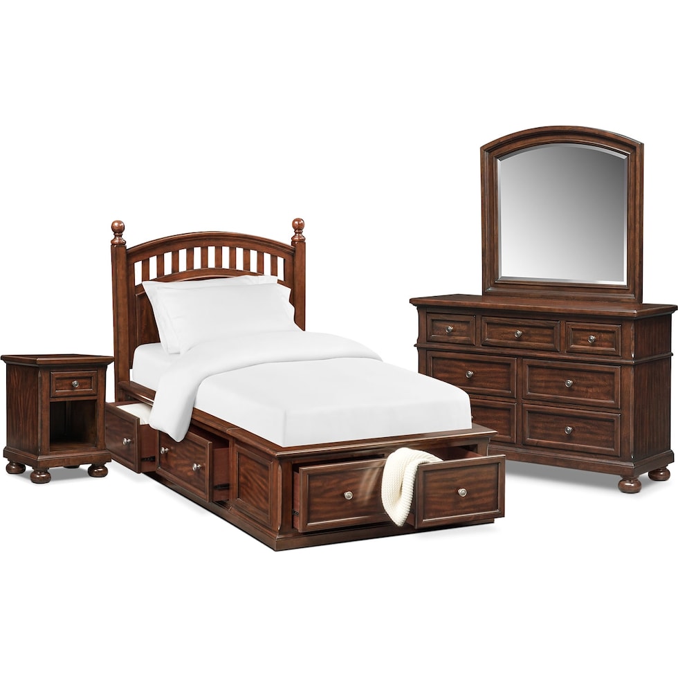 hanover youth cherry dark brown  pc full bedroom   
