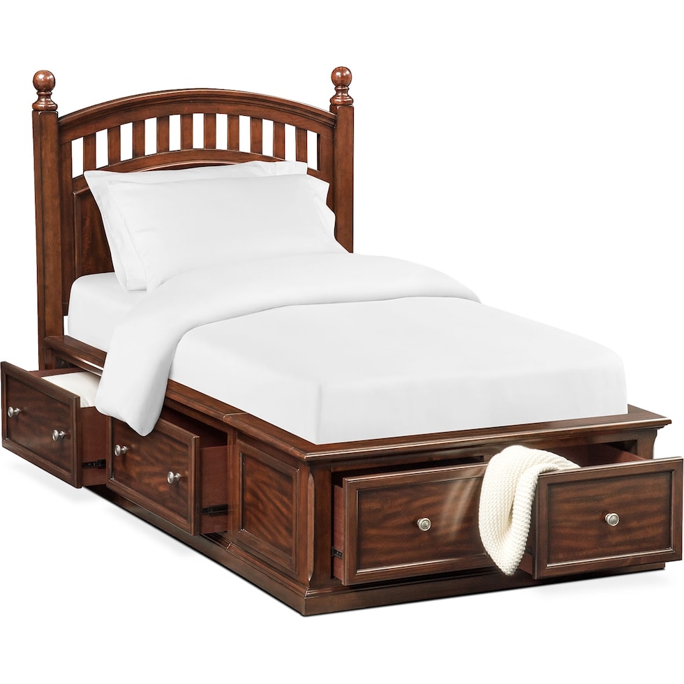 hanover youth cherry dark brown twin bed with storage   