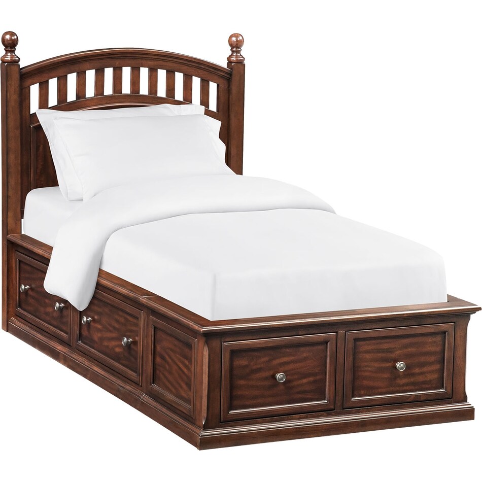 hanover youth cherry dark brown twin bed with storage   