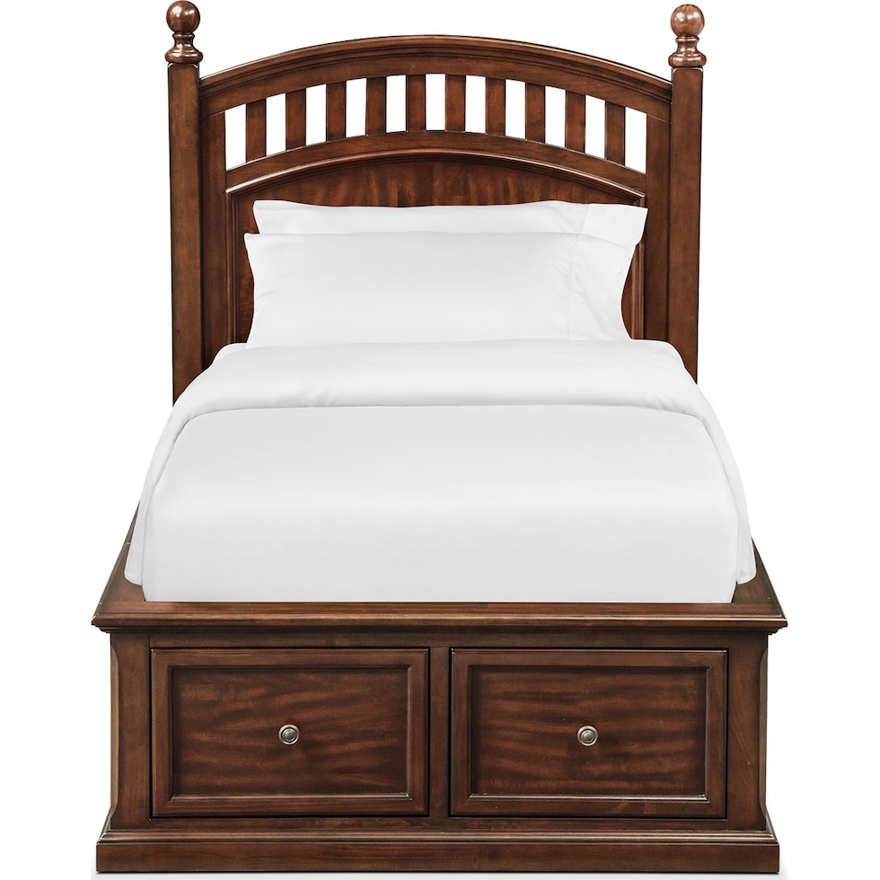 hanover youth cherry dark brown twin bed with storage   