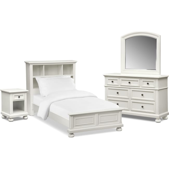 Bedroom Furniture - Hanover Youth 6-Piece Bookcase Bedroom Set with Nightstand, Dresser and Mirror