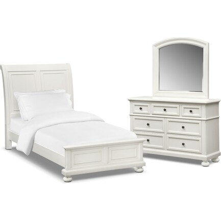 Hanover Youth 5-Piece Twin Sleigh Bedroom Set with Dresser and Mirror - White