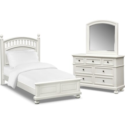 Hanover Youth 5-Piece Twin Poster Bedroom Set with Dresser and Mirror - White