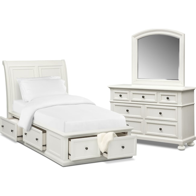 Bedroom Furniture - Hanover Youth 5-Piece Sleigh Storage Bedroom Set with Dresser and Mirror