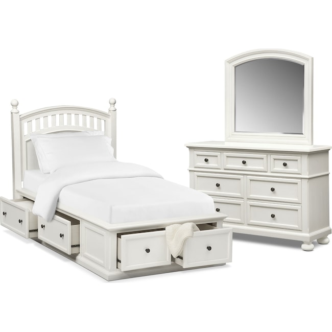 Kids Furniture - Hanover Youth 5-Piece Poster Storage Bedroom Set with Dresser and Mirror