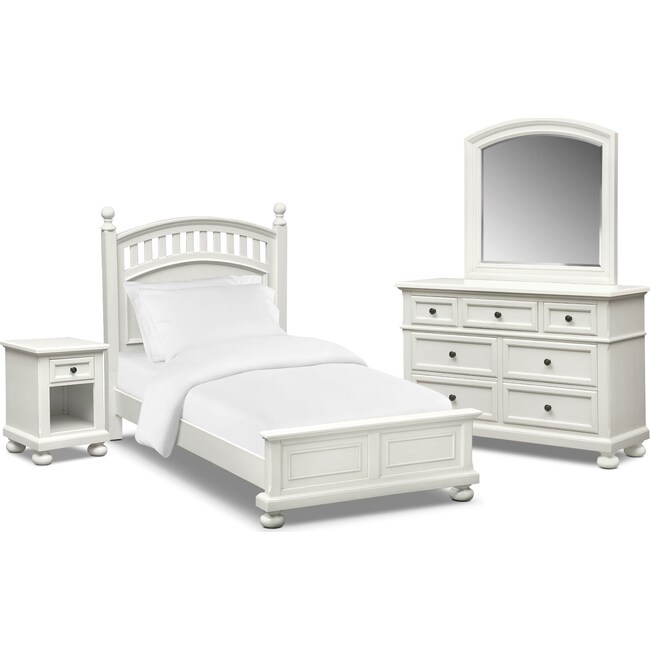 Bedroom Furniture - Hanover Youth 6-Piece Poster Bedroom Set with Nightstand, Dresser and Mirror