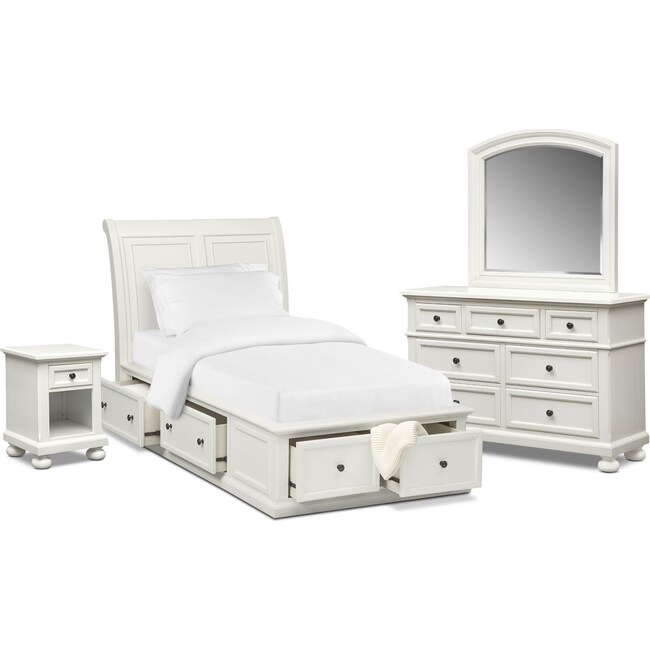 Bedroom Furniture - Hanover Youth 6-Piece Sleigh Storage Bedroom Set with Nightstand, Dresser and Mirror