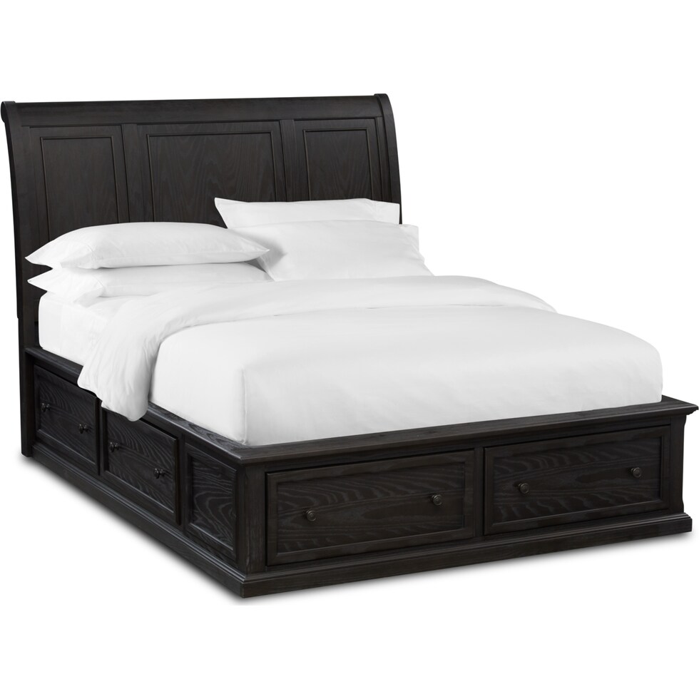 hanover black queen storage bed   