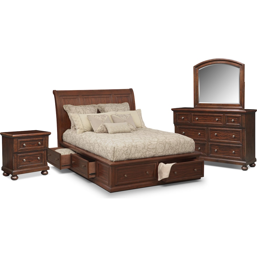 hanover dark brown  pc king storage bedroom   
