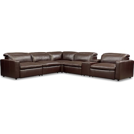 Happy 6-Piece Dual-Power Reclining Sectional with 3 Reclining Seats - Brown