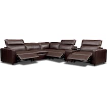 happy dark brown  pc power reclining sectional   